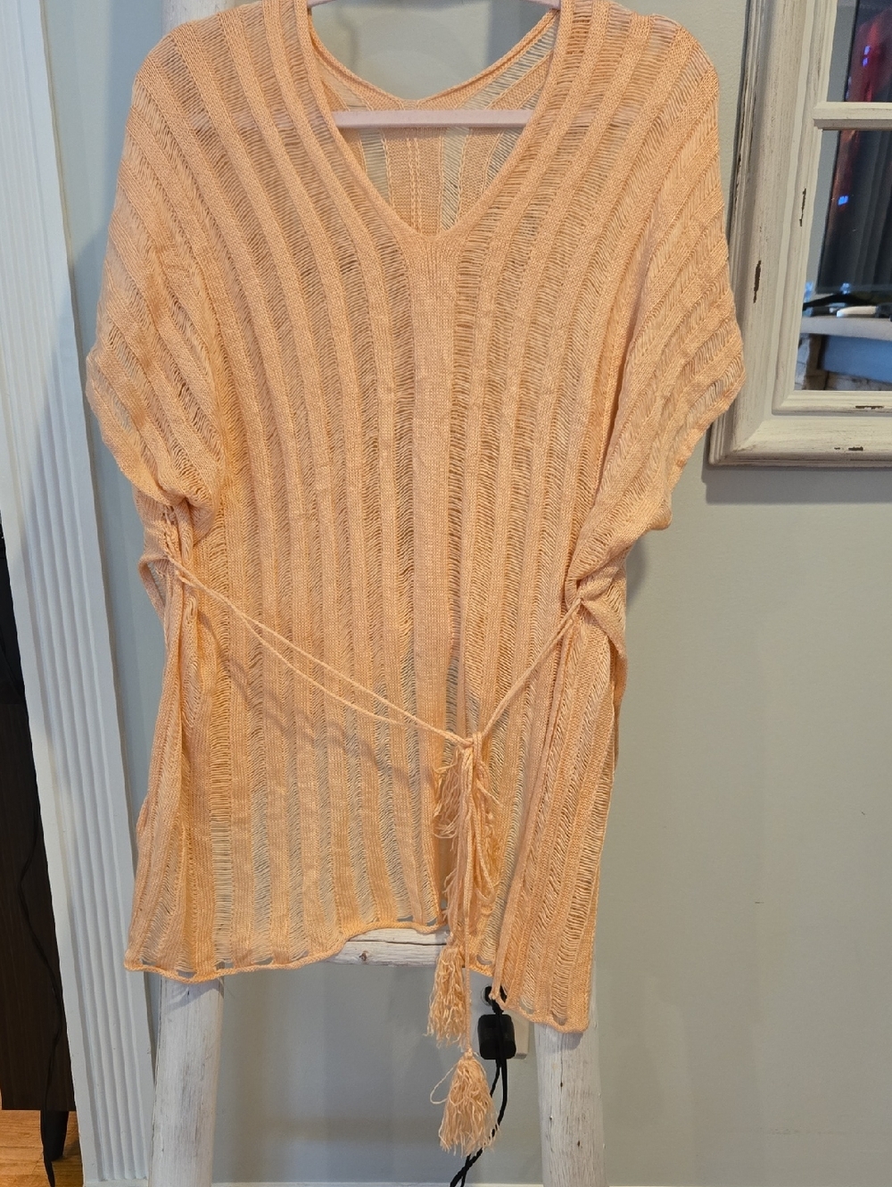 Cupshe Peach Open-Knit V-Neck Tie-Waist Tunic